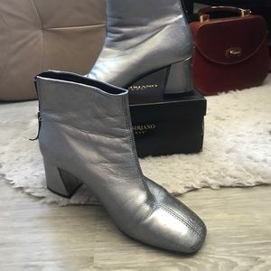 Topshop Metallic Silver Boots with Chunky Heel